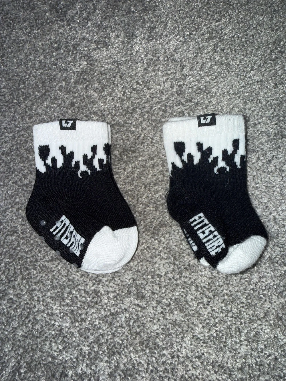 Fit is Fire. Black & White Flame Baby Socks